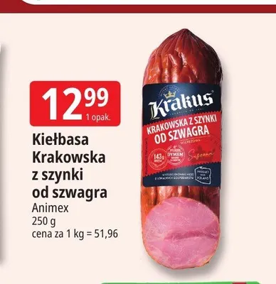 Kiełbasa Krakowska z szynki od szwagra Krakus promocja w Leclerc