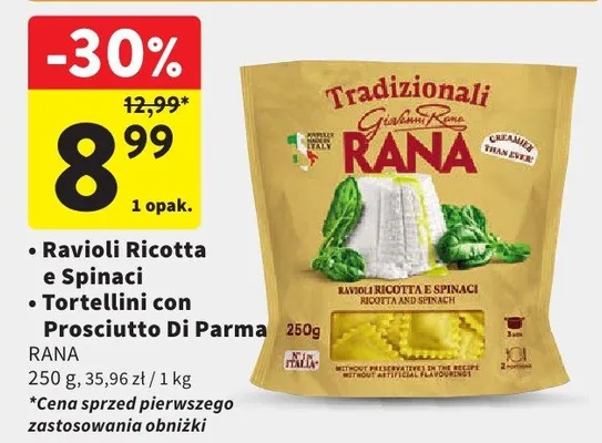 Ravioli ricotta e spinaci tortellini con prosciutto di parma promocja w Intermarche