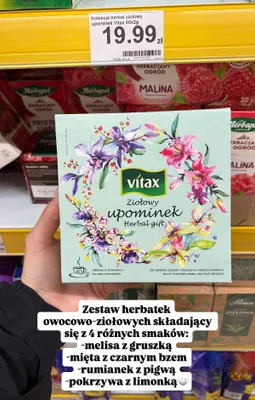 Herbata ziołowo-owocowa Ziołowy upominek Vitax 40-pak 2g promocja w Dino