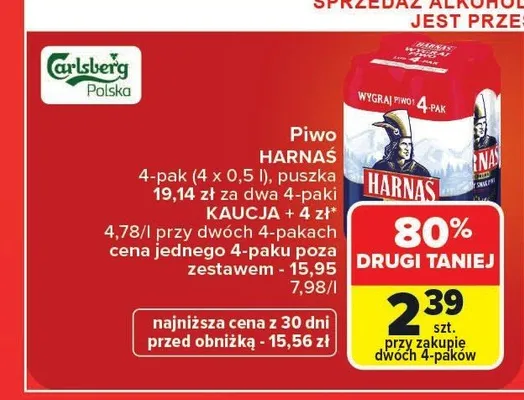 Piwo Harnaś 4-pak promocja w Carrefour