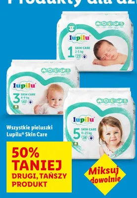 Wszystkie pieluszki Lupilu Skin Care DRUGIE -50% promocja w Lidl