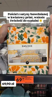 Pościel z satyny bawełnianej w kwiatowy print 160x200 cm + 2x 70x80 cm promocja w Biedronka
