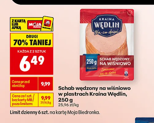 Schab wędzony na wiśniowo w plastrach Kraina Wędlin promocja w Biedronka
