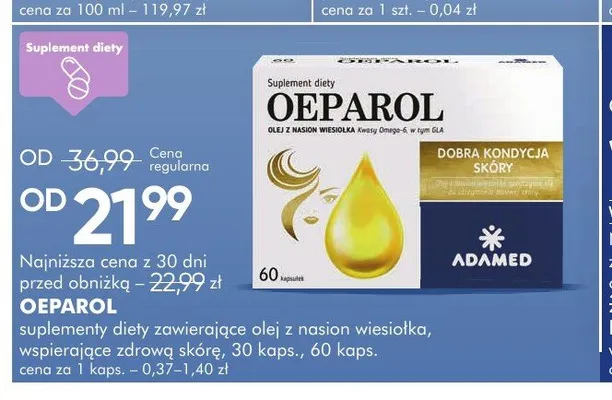 Suplementy diety zawierające olej z nasion wiesiołka wspierające zdrową skórę OEPAROL promocja w Super-Pharm