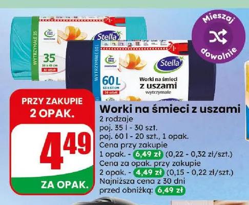 Worki na śmieci z uszami 60 l Stella promocja w Dino