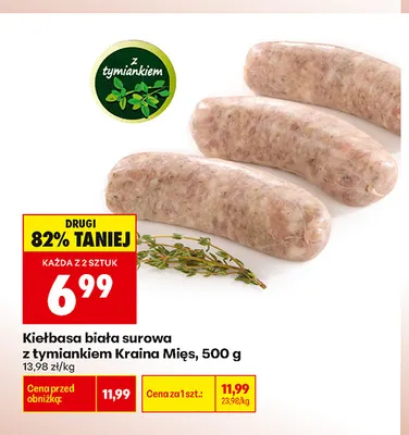 Kiełbasa biała surowa z tymiankiem Kraina Mięs promocja w Biedronka