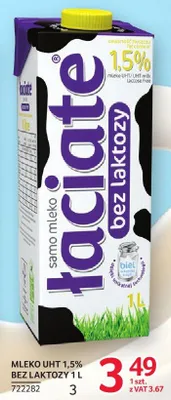 Mleko uht 1,5% bez laktozy 1 l promocja w Selgros