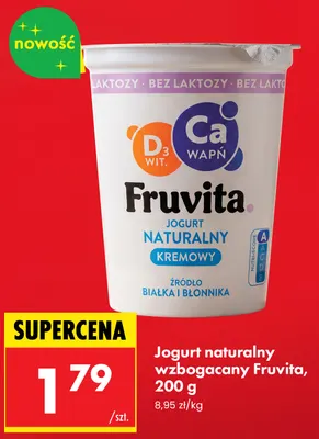Jogurt naturalny wzbogacany Fruvita promocja w Biedronka