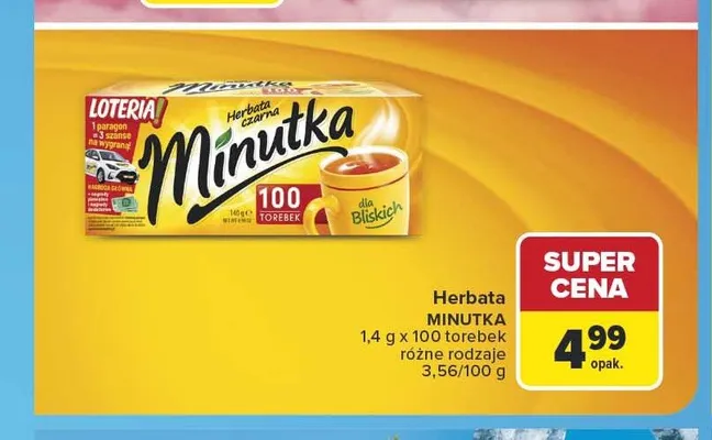 Herbata czarna Minutka 100-pak promocja w Carrefour