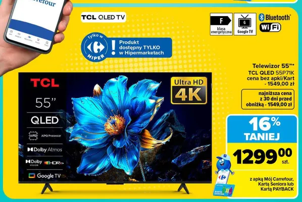 Telewizor 55" Tcl Qled 55P71K promocja w Carrefour Market