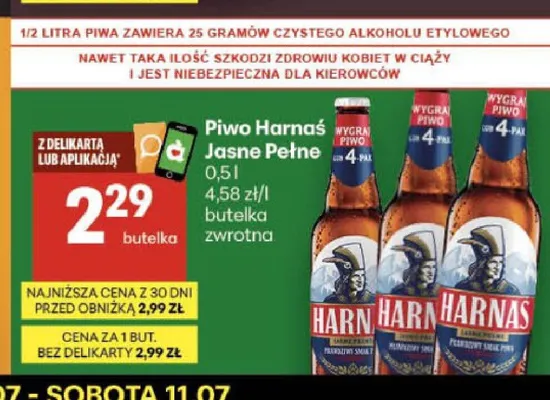 Piwo Harnaś Jasne Pełne promocja w Delikatesy Centrum