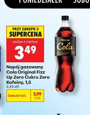 Napój gazowany Cola Original Fizz Up Zero Cukru Zero Kofeiny promocja w Biedronka