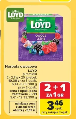 Herbata owocowa Loyd piramidki promocja w Carrefour