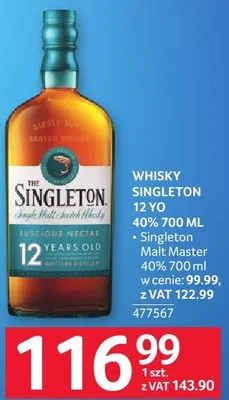 Whisky SINGLETON OF DUFFTOWN 12YO 40% 700 ML Singleton Malt Master promocja w Selgros