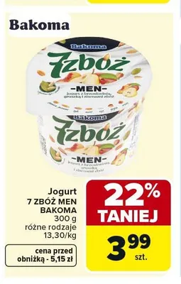 Jogurt 7 Zbóż Men Bakoma promocja w Carrefour Market