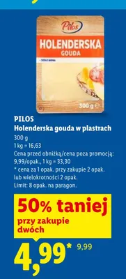 Holenderska gouda w plastrach Pilos promocja w Lidl