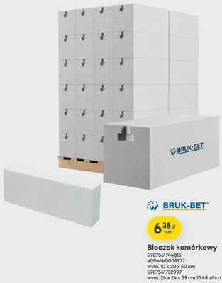 Bloczek komórkowy BRUK-BET 10x20x60 cm promocja w Castorama