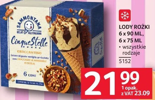 Lody Cinquestelle Croccantino w rożkach promocja w Selgros