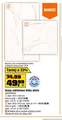Gresy szkliwione Atika white rektyfikowane 59,8x59,8 cm promocja w OBI