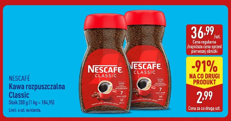 Kawa rozpuszczalna Classic Nescafé promocja w Aldi
