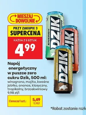 Napój energetyczny w puszce zero cukru Dzik ananas promocja w Biedronka
