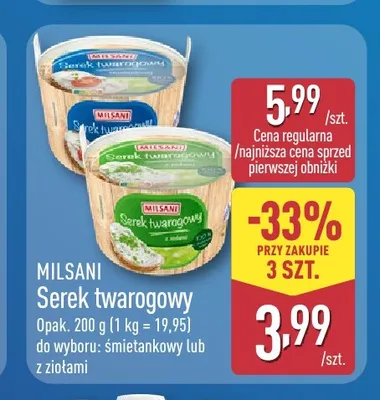 Serek twarogowy śmietankowy Milsani promocja w Aldi