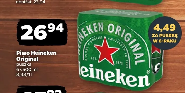 Piwo Heineken Original 6-pak promocja w Netto