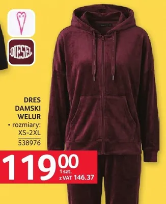 Dres damski welur rozmiary XS-2XL 538976 promocja w Selgros