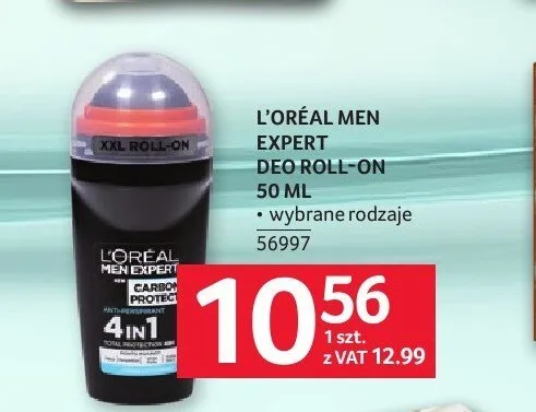 Dezodorant roll-on L'Oreal Men Expert Carbon Protect promocja w Selgros