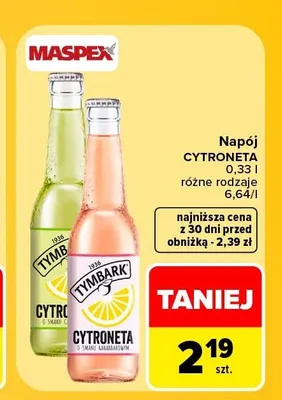 Napój Cytroneta o smaku rabarbarowym Tymbark promocja w Carrefour