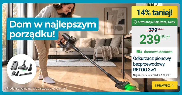 Odkurzacz pionowy bezprzewodowy Retoo 3w1 promocja w ERLI