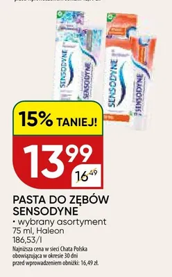 Pasta do zębów Sensodyne wybrany asortyment promocja w Chata Polska