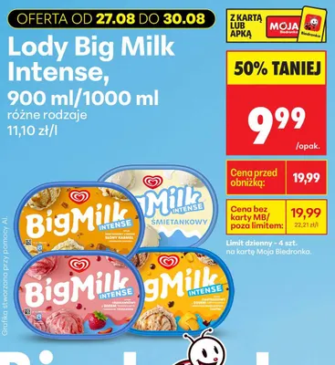 Lody Big Milk Intense ciasteczkowy promocja w Biedronka