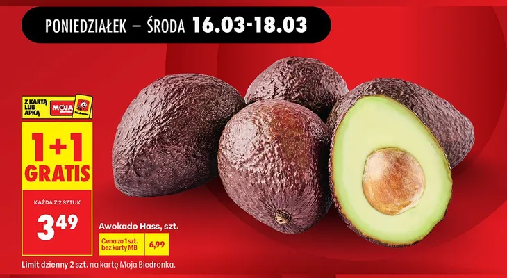 Awokado Hass 1+1 GRATIS promocja w Biedronka