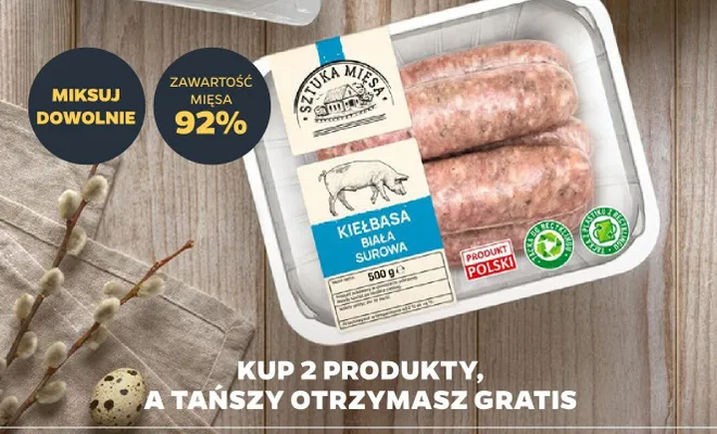 Parzona kiełbasa biała z szynki sztuka mięsa promocja w Netto