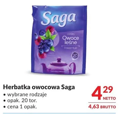 Herbatka owocowa Saga Owoce leśne wybrane rodzaje promocja w Makro