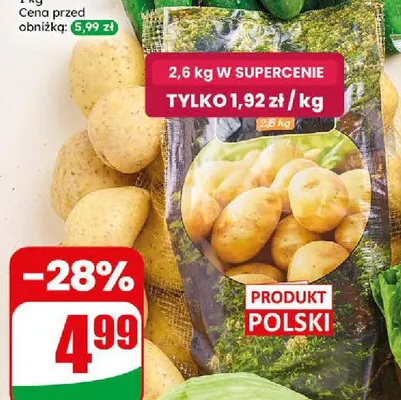 Ziemniaki jadalne pakowane myte promocja w Dino