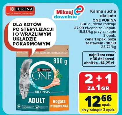 Karma sucha dla kota One Purina Adult promocja w Carrefour