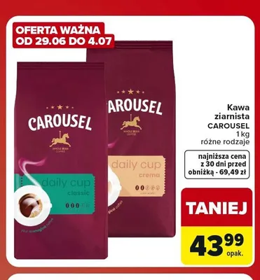 Kawa ziarnista Carousel Daily Cup Crema promocja w Carrefour Market