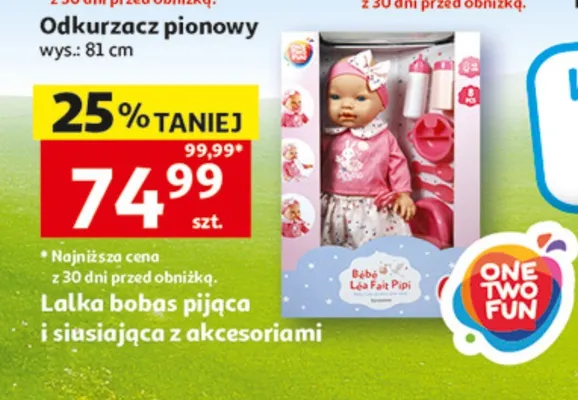 Lalka bobas pijąca i siusiająca z akcesoriami ONE TWO FUN promocja w Auchan