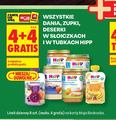 Dania, zupki, deserki w słoiczkach i w tubkach Hipp promocja w Biedronka
