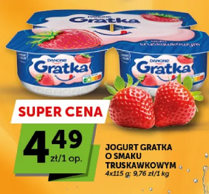 Jogurt Gratka o smaku truskawkowym 4-pak promocja w Groszek