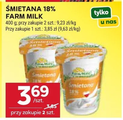 Śmietana 18% Farm Milk promocja w Stokrotka