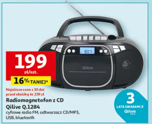 Radiomagnetofon z CD cyfrowe radio FM, odtwarzacz CD/MP3, USB, bluetooth promocja w Auchan