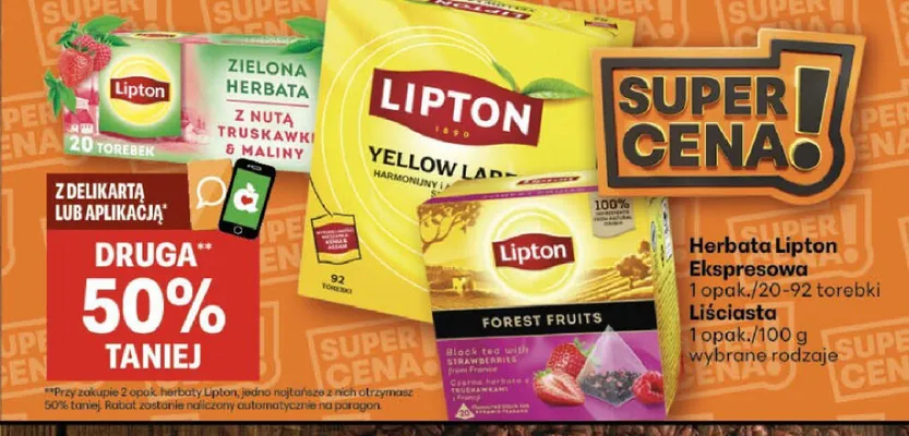 Herbata zielona ekspresowa Lipton z nutą truskawki i maliny promocja w Delikatesy Centrum