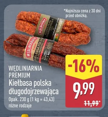 Kiełbasa polska długodojrzewająca Wędliniarnia Premium promocja w Aldi