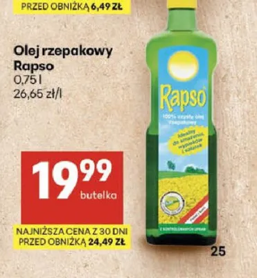 Olej rzepakowy Rapso promocja w Delikatesy Centrum