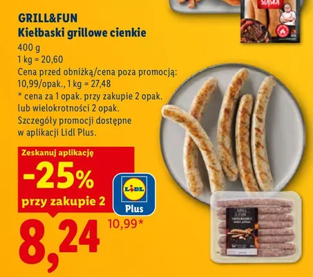 Kiełbaski grillowe cienkie Grill & Fun promocja w Lidl