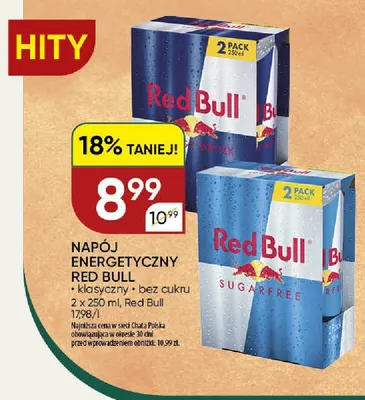 Napój energetyczny Red Bull bez cukru 2-pak 250 ml promocja w Chata Polska