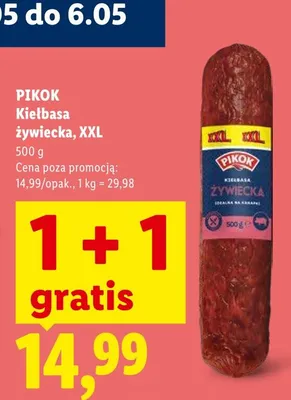 Kiełbasa żywiecka XXL Pikok promocja w Lidl